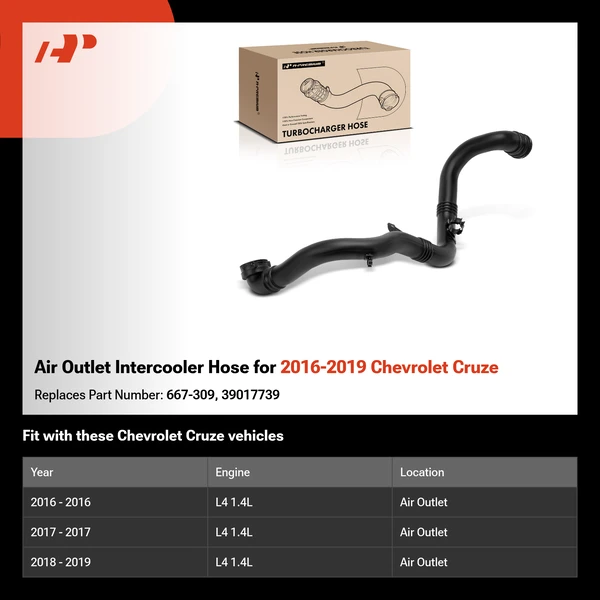 Air Outlet Intercooler Hose for 2016-2019 Chevrolet Cruze