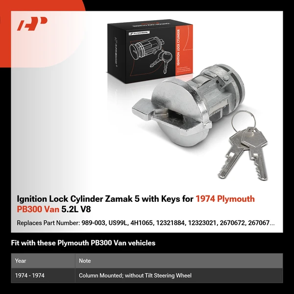 Ignition Lock Cylinder Zamak 5 with Keys for 1974 Plymouth PB300 Van 5.2L V8