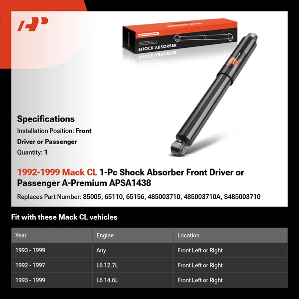 1992-1999 Mack CL 1-Pc Shock Absorber Front Driver or Passenger A-Premium APSA1438