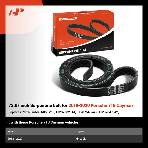 72.07 inch Serpentine Belt for 2018-2020 Porsche 718 Cayman