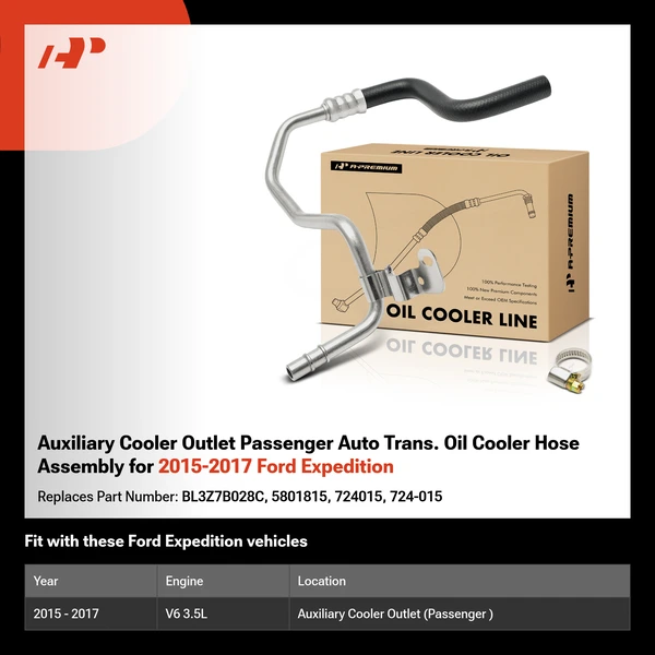 Auxiliary Cooler Outlet Passenger Auto Trans. Oil Cooler Hose Assembly for 2015-2017 Ford Expedition