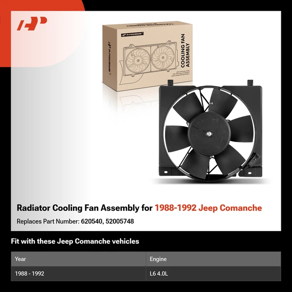 Radiator Cooling Fan Assembly for 1988-1992 Jeep Comanche
