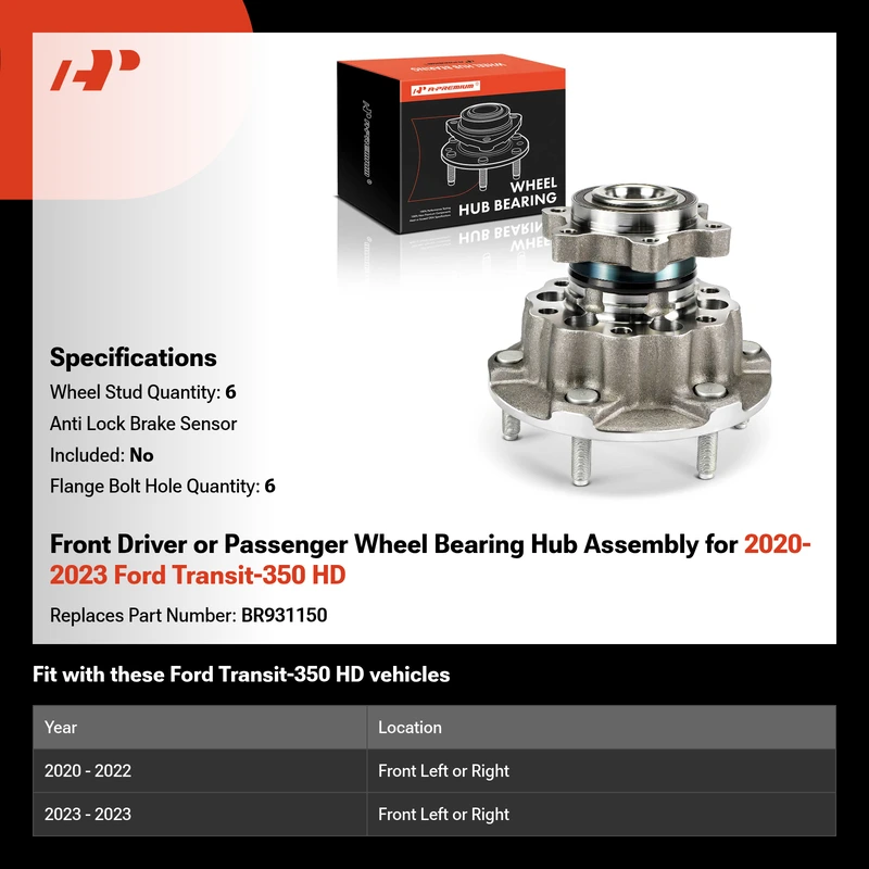 Front Driver or Passenger Wheel Bearing Hub Assembly for 2020-2023 Ford Transit-350 HD