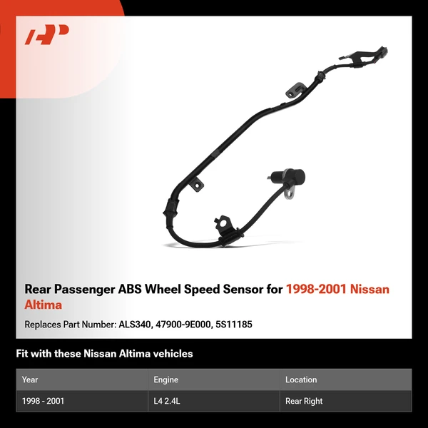Rear Passenger ABS Wheel Speed Sensor for 1998-2001 Nissan Altima