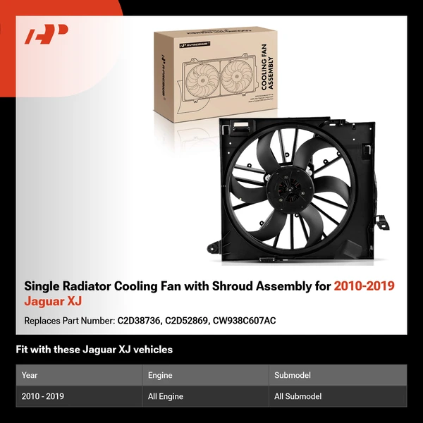 Single Radiator Cooling Fan with Shroud Assembly for 2010-2019 Jaguar XJ