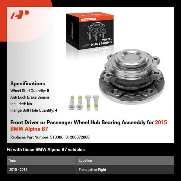 Front Driver or Passenger Wheel Hub Bearing Assembly for 2015 BMW Alpina B7