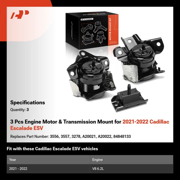 3 Pcs Engine Motor & Transmission Mount for 2021-2022 Cadillac Escalade ESV