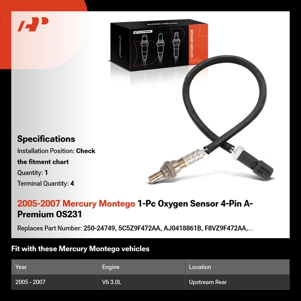 2005-2007 Mercury Montego 1-Pc Oxygen Sensor 4-Pin A-Premium OS231