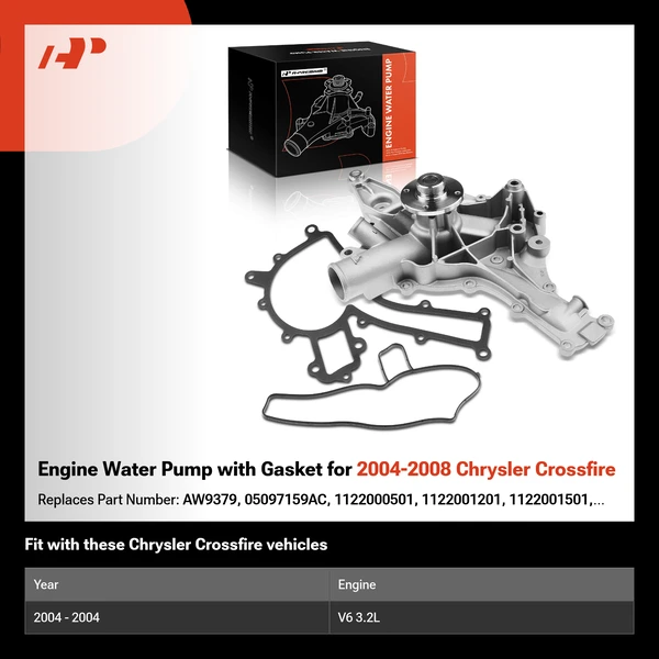 Engine Water Pump with Gasket for 2004-2008 Chrysler Crossfire
