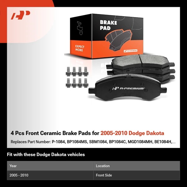 4 Pcs Front Ceramic Brake Pads for 2005-2010 Dodge Dakota