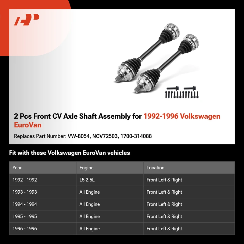 2 Pcs Front CV Axle Shaft Assembly for 1992-1996 Volkswagen EuroVan