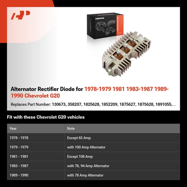 Alternator Rectifier Diode for 1978-1979 1981 1983-1987 1989-1990 Chevrolet G20