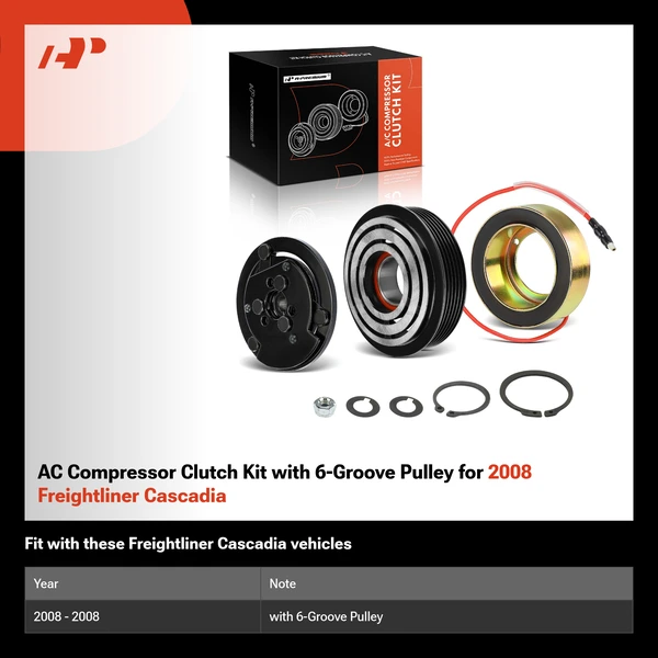 AC Compressor Clutch Kit with 6-Groove Pulley for 2008 Freightliner Cascadia