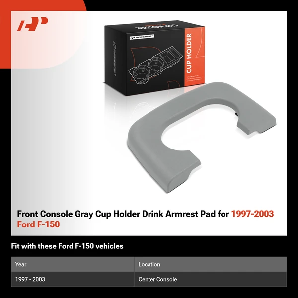 Front Console Gray Cup Holder Drink Armrest Pad for 1997-2003 Ford F-150