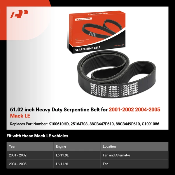61.02 inch Heavy Duty Serpentine Belt for 2001-2002 2004-2005 Mack LE