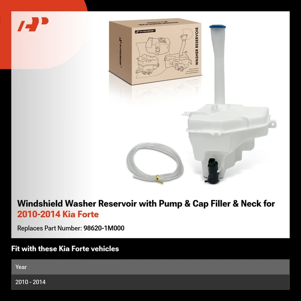 Windshield Washer Reservoir with Pump & Cap Filler & Neck for 2010-2014 Kia Forte
