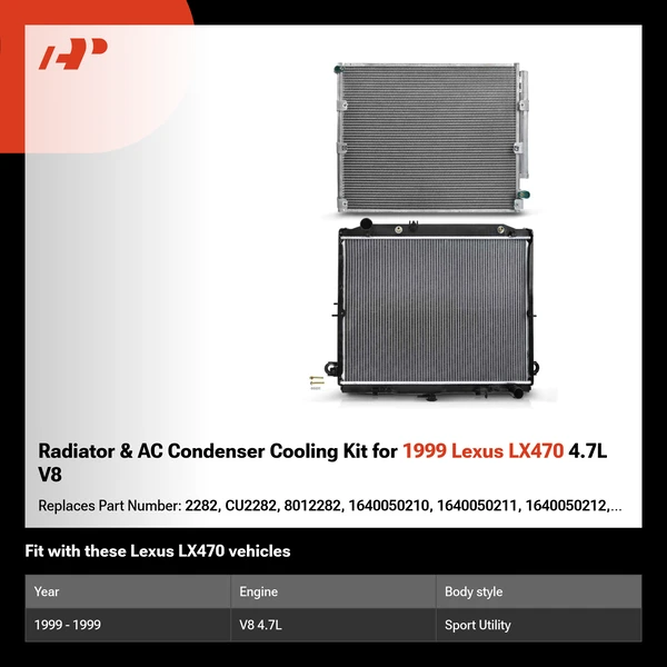 Radiator & AC Condenser Cooling Kit for 1999 Lexus LX470 4.7L V8