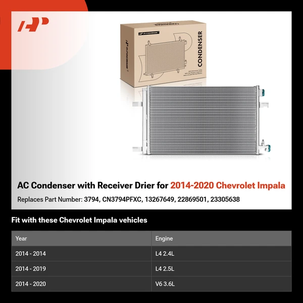 AC Condenser with Receiver Drier for 2014-2020 Chevrolet Impala