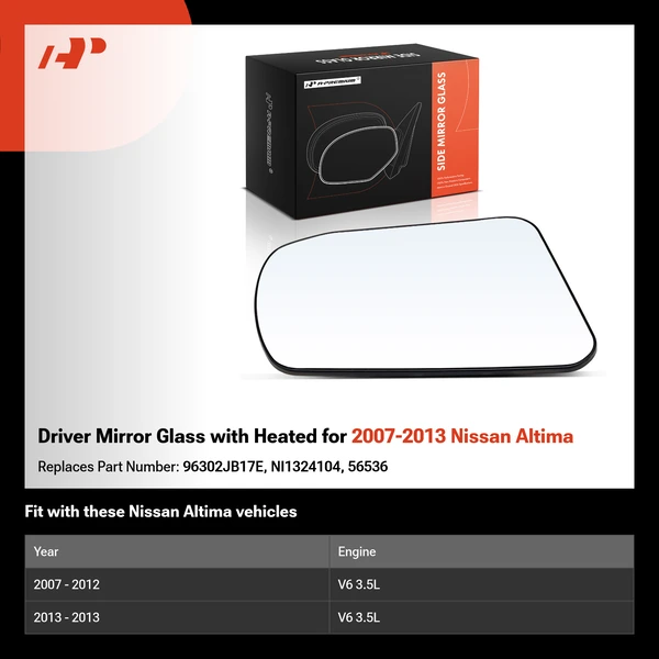 Driver Mirror Glass with Heated for 2007-2013 Nissan Altima