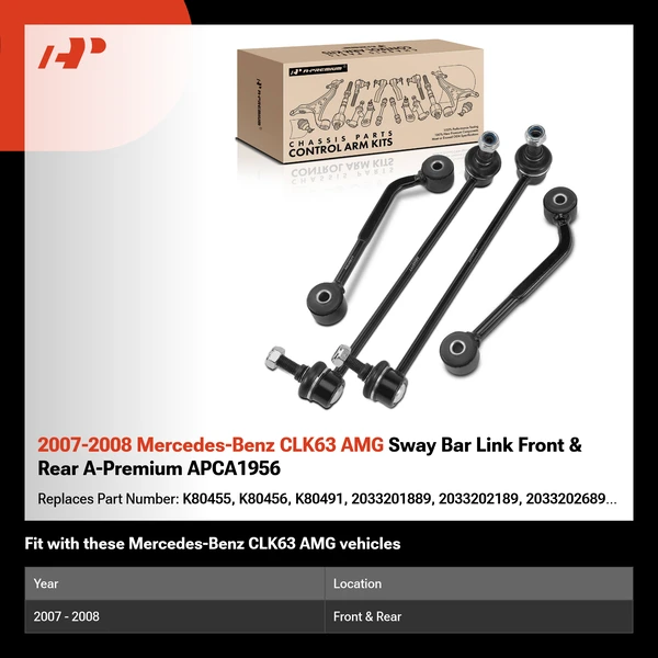 2007-2008 Mercedes-Benz CLK63 AMG Sway Bar Link Front & Rear A-Premium APCA1956