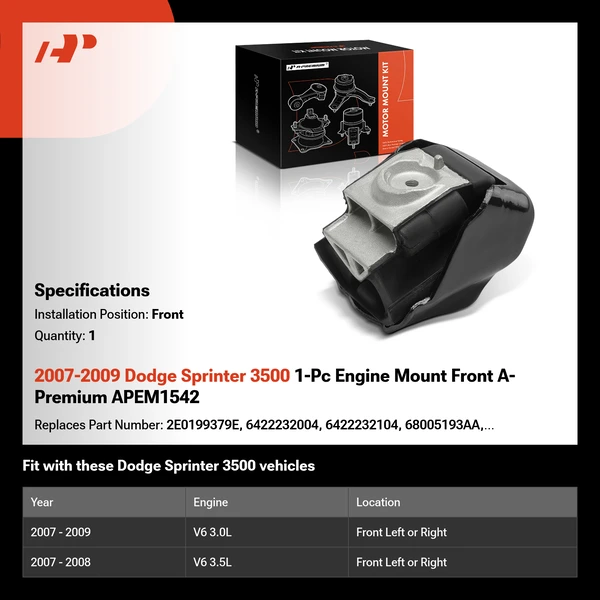 2007-2009 Dodge Sprinter 3500 1-Pc Engine Mount Front A-Premium APEM1542