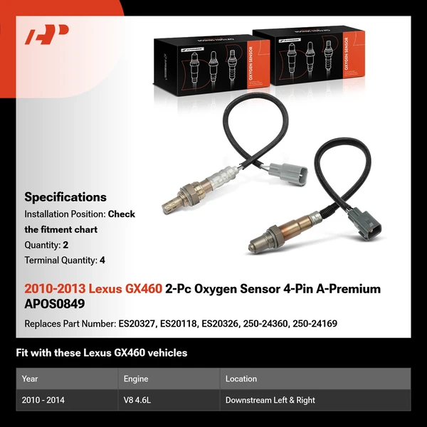 2010-2013 Lexus GX460 2-Pc Oxygen Sensor 4-Pin A-Premium APOS0849