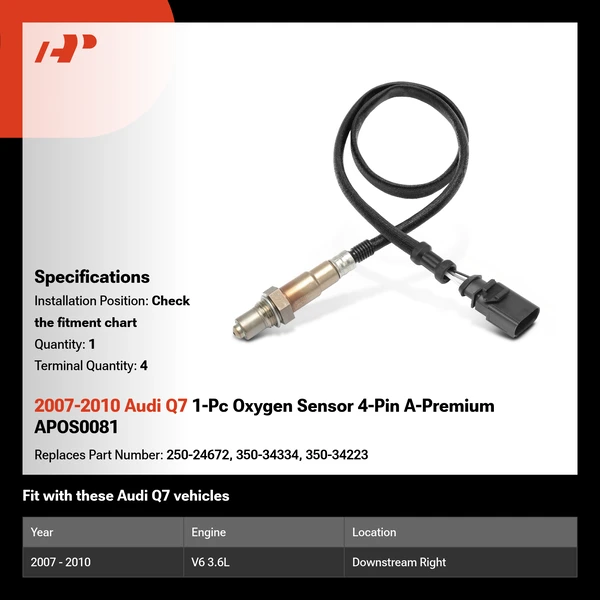 2007-2010 Audi Q7 1-Pc Oxygen Sensor 4-Pin A-Premium APOS0081