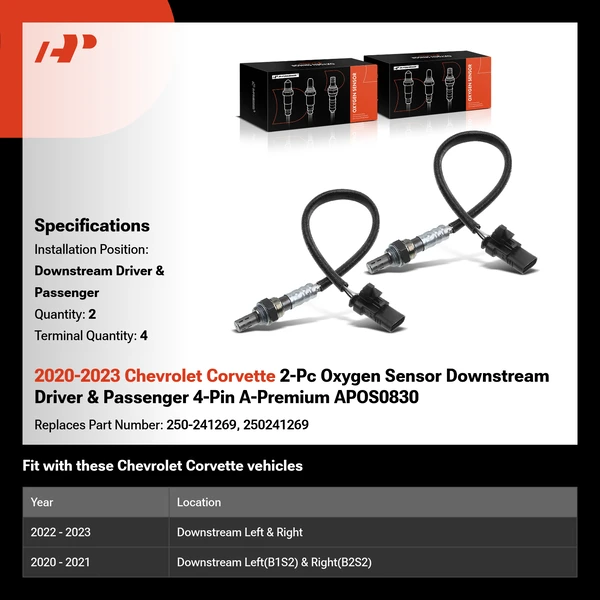 2020-2023 Chevrolet Corvette 2-Pc Oxygen Sensor Downstream Driver & Passenger 4-Pin A-Premium APOS0830
