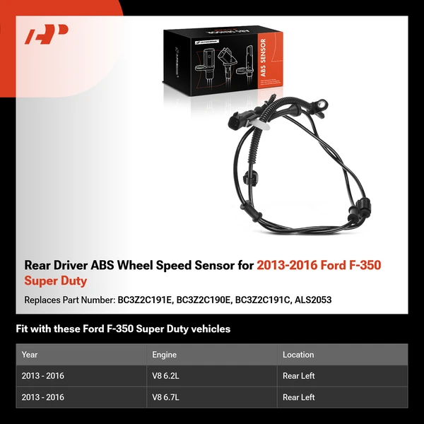 Rear Driver ABS Wheel Speed Sensor for 2013-2016 Ford F-350 Super Duty