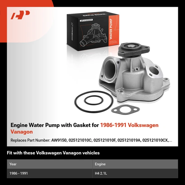 Engine Water Pump with Gasket for 1986-1991 Volkswagen Vanagon