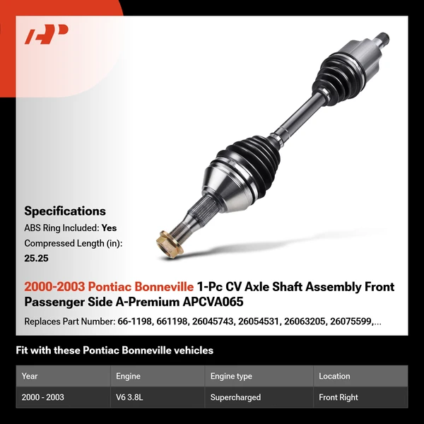2000-2003 Pontiac Bonneville 1-Pc CV Axle Shaft Assembly Front Passenger Side A-Premium APCVA065