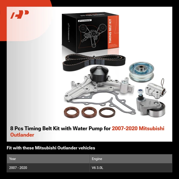 8 Pcs Timing Belt Kit with Water Pump for 2007-2020 Mitsubishi Outlander