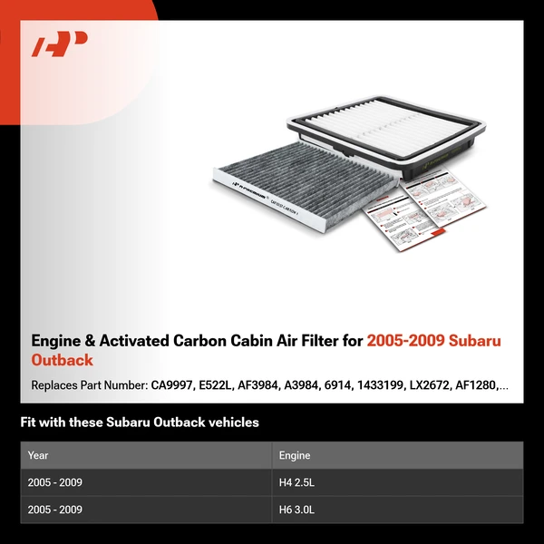 Engine & Activated Carbon Cabin Air Filter for 2005-2009 Subaru Outback