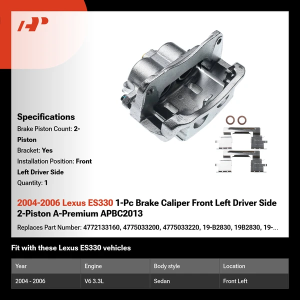 2004-2006 Lexus ES330 1-Pc Brake Caliper Front Left Driver Side 2-Piston A-Premium APBC2013