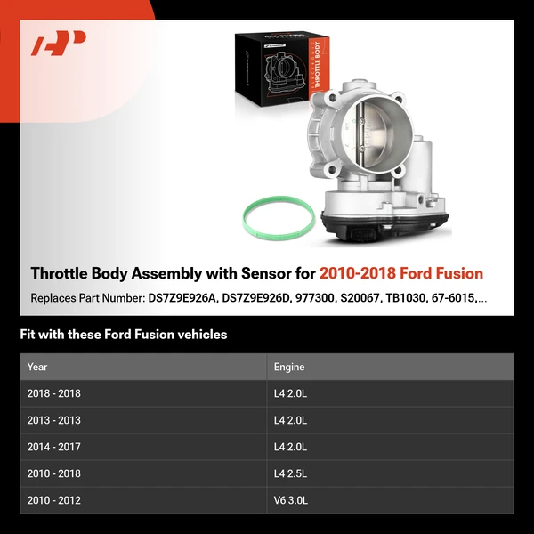 Throttle Body Assembly with Sensor for 2010-2018 Ford Fusion