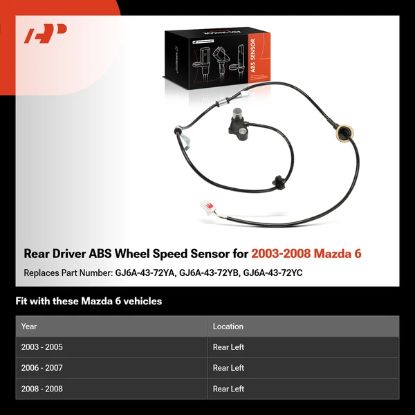 Rear Driver ABS Wheel Speed Sensor for 2003-2008 Mazda 6