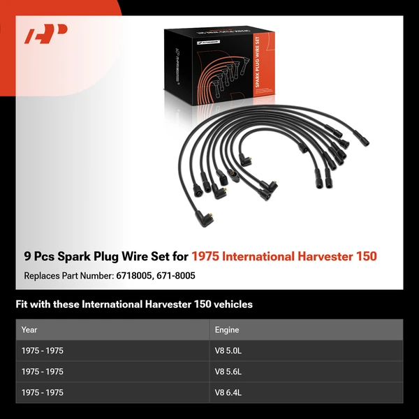9 Pcs Spark Plug Wire Set for 1975 International Harvester 150