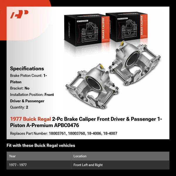 1977 Buick Regal 2-Pc Brake Caliper Front Driver & Passenger 1-Piston A-Premium APBC0476