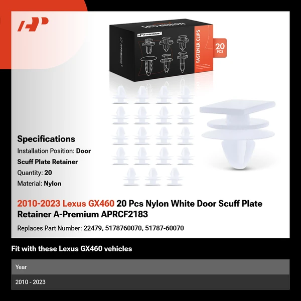 2010-2023 Lexus GX460 20 Pcs Nylon White Door Scuff Plate Retainer A-Premium APRCF2183