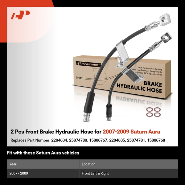 2 Pcs Front Brake Hydraulic Hose for 2007-2009 Saturn Aura
