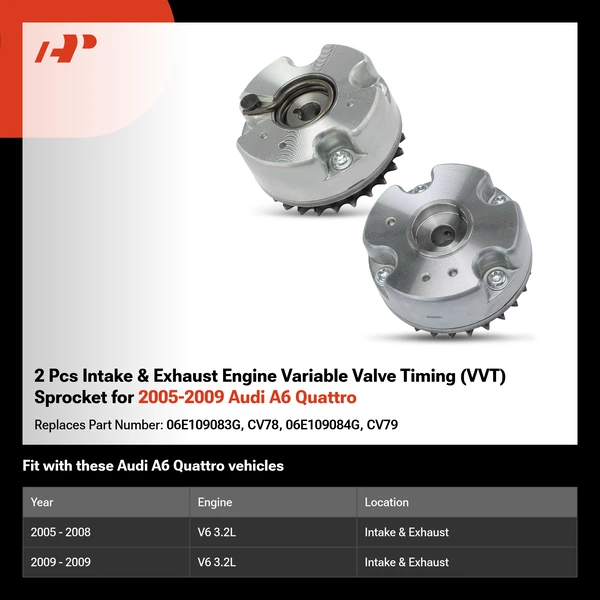 2 Pcs Intake & Exhaust Engine Variable Valve Timing (VVT) Sprocket for 2005-2009 Audi A6 Quattro