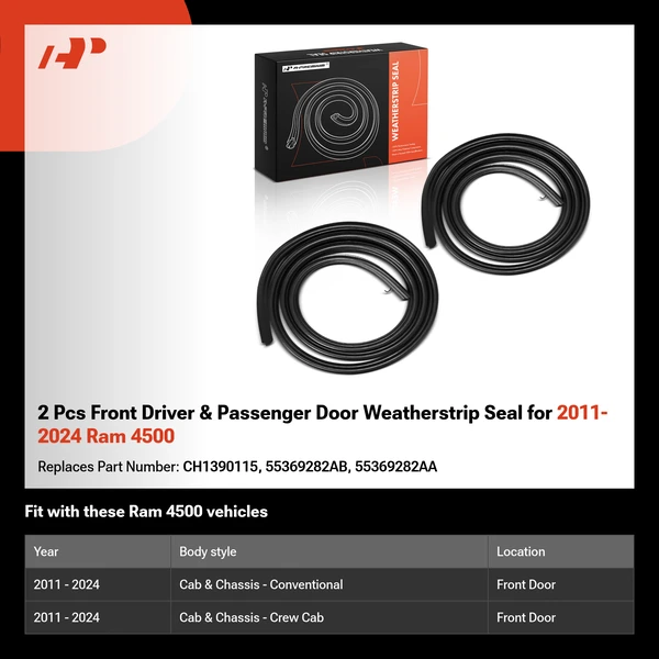 2 Pcs Front Driver & Passenger Door Weatherstrip Seal for 2011-2024 Ram 4500