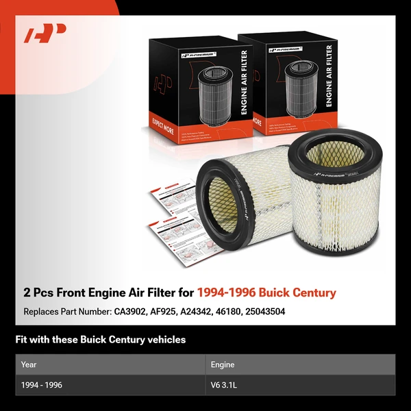 2 Pcs Front Engine Air Filter for 1994-1996 Buick Century