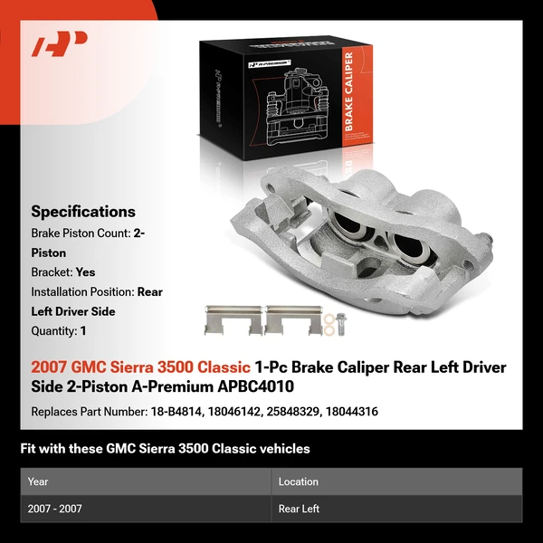 2007 GMC Sierra 3500 Classic 1-Pc Brake Caliper Rear Left Driver Side 2-Piston A-Premium APBC4010