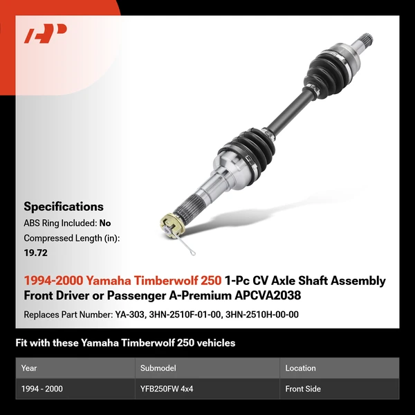 1994-2000 Yamaha Timberwolf 250 1-Pc CV Axle Shaft Assembly Front Driver or Passenger A-Premium APCVA2038