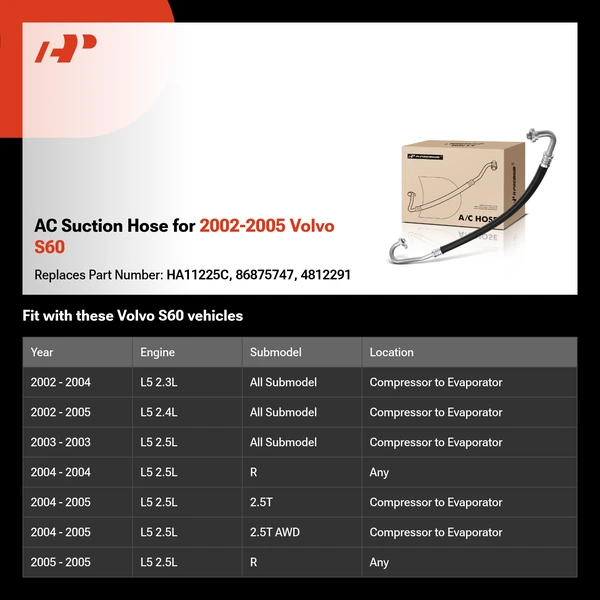 AC Suction Hose for 2002-2005 Volvo S60