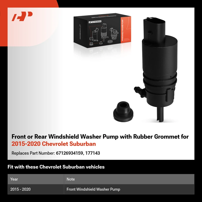 Front or Rear Windshield Washer Pump with Rubber Grommet for 2015-2020 Chevrolet Suburban