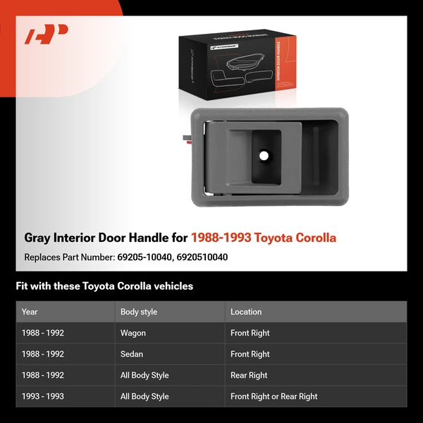 Gray Interior Door Handle for 1988-1993 Toyota Corolla
