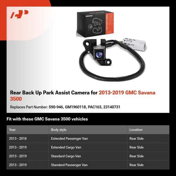 Rear Back Up Park Assist Camera for 2013-2019 GMC Savana 3500