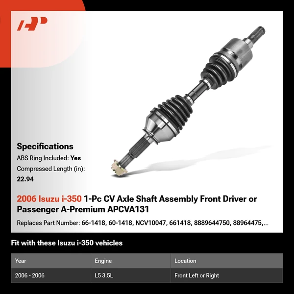 2006 Isuzu i-350 1-Pc CV Axle Shaft Assembly Front Driver or Passenger A-Premium APCVA131